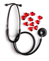 stethoscope and red hearts