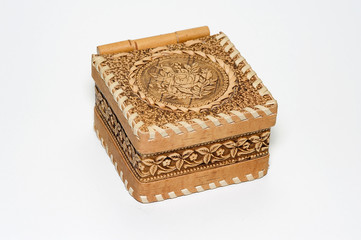 jewelry box from birch bark on a white background