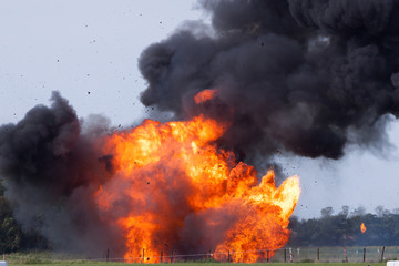 Explosion with flying debris