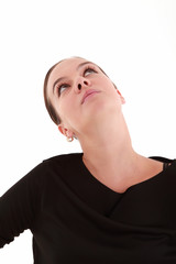 Young beautiful woman looking up