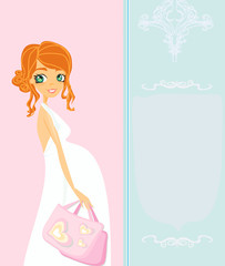 Beautiful pregnant woman on shopping for her new baby Vector