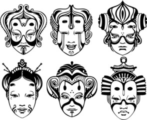 Japanese Tsure Noh Theatrical Masks
