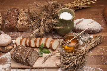Baking goods on wooden table