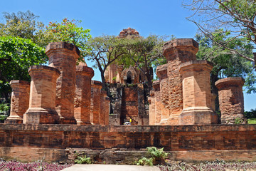 Brick columns of cham temple in Nha Trang, Vietnam