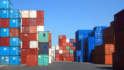 Freight containers in the Le Havre port. France