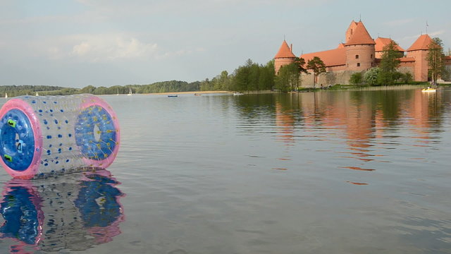 lake Galve with zorbing ball and Trakai castle