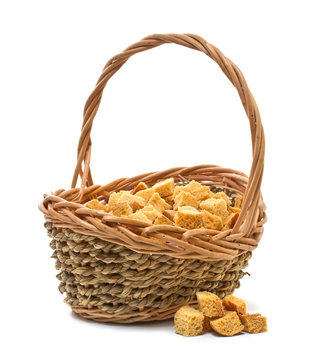 White Bread Croutons On A White Background