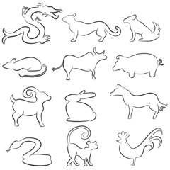 Chinese Astrology Animal Line Drawings