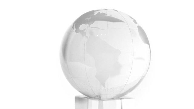 Transparent box and sphere with world map on it spin