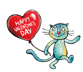 Valentines Day - Balloon heart and a kitten