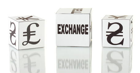 forex. currency in the white dices on white background