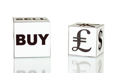 forex. currency in the white dices on white background