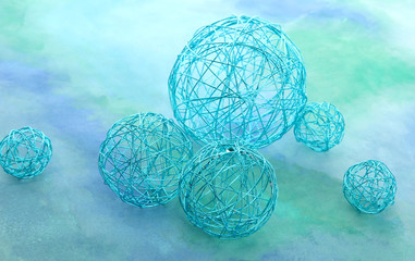 beautiful decorative balls, on blue background