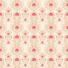 Seamless retro beige pattern with leafs and berries
