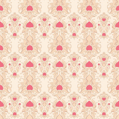 Seamless retro beige pattern with leafs and berries