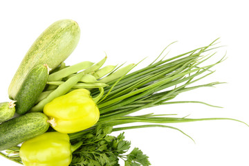 fresh green vegetables isolated on white