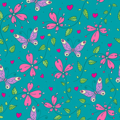 Seamless floral pattern with butterflies and flowers