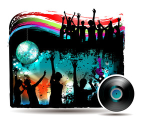 Banner with dancing silhouettes and disco lights