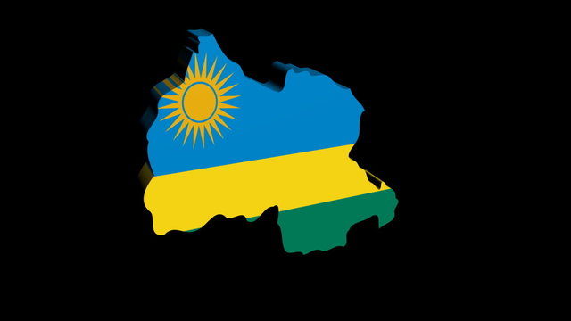 Rwanda map flag rotating on black animation