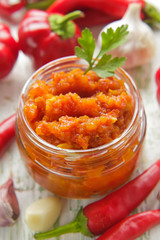 Homemade red hot chilli sauce