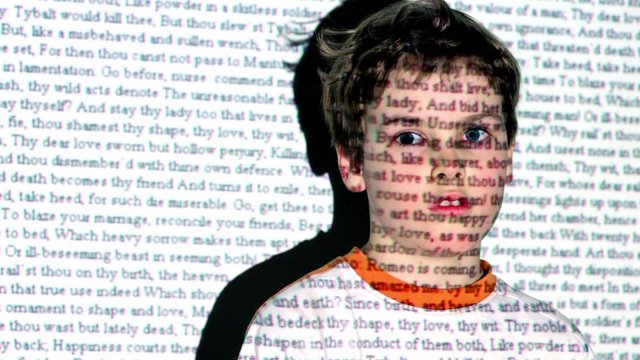 W. Shakespeare, Romeo and Juliet text projection on boy
