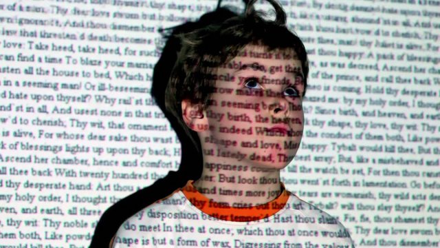 W. Shakespeare, Romeo and Juliet motion text projection on boy