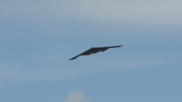 Startegic stealth bomber in flight