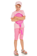 little girl with plays tennis