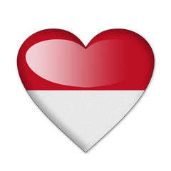 Indonesia and Monaco flag in heart shape isolated on white backg