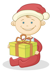 Baby Santa Claus with a gift box