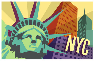 Fototapety  Ilustracja przedstawiająca Nowy Jork i Statuę Wolności
