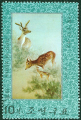 stamp printed in North Korea shows Sika deer