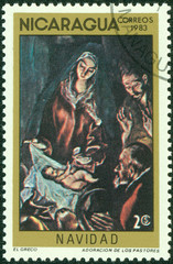 Stamp shows the painting "Adoration the Shepherds" by El Greco