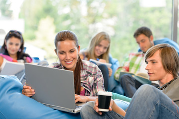 Students working on project in study room