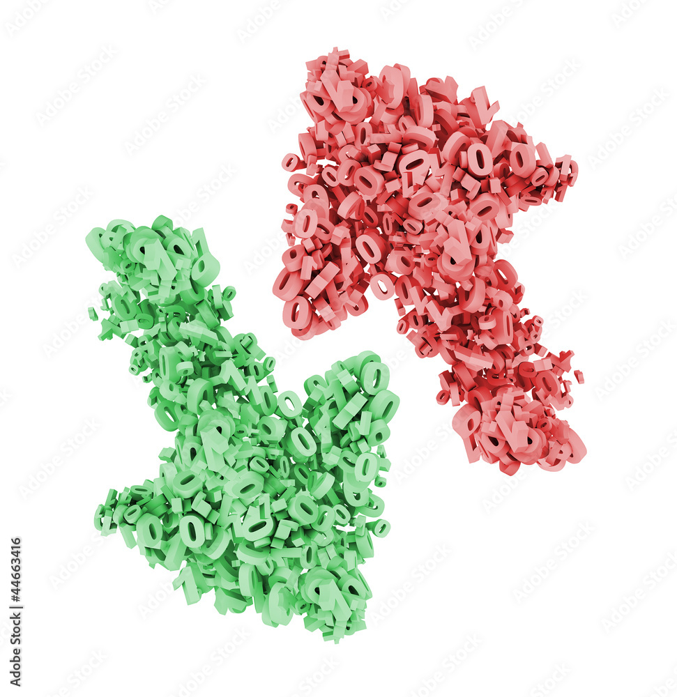 Poster upload and download arrows symbol made from numbers isolated on