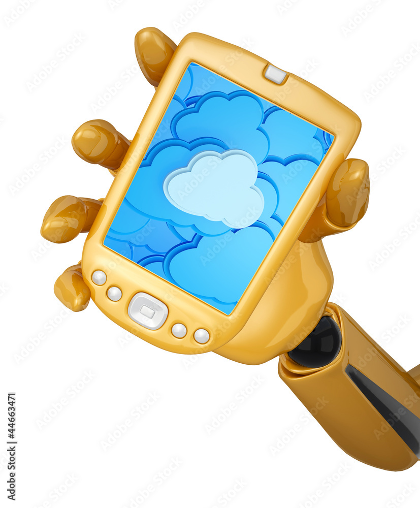 Poster gold pda with cloud computing background
