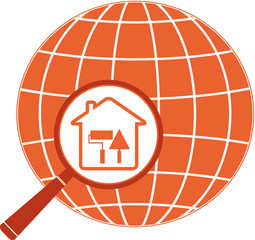 repair icon with house trowel, roller and planet