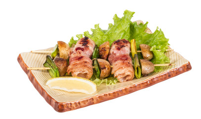Bacon wrapped grilled Scallops with mushrooms and bacon