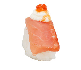 salmon sushi with white background