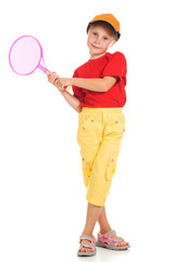 little girl with plays tennis