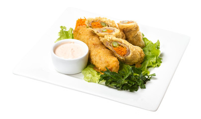 Japanese style pork cutlet with carrot and asparagus
