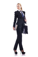 Businesswoman with briefcase on white