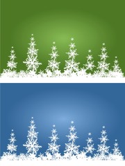 stilisierter Winterwald mit grünem und blauen Himmel