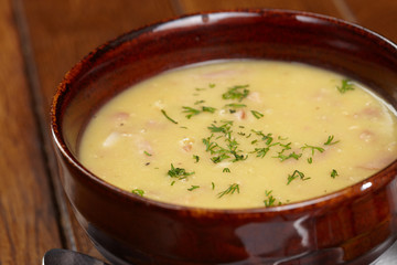 Chicken creamy soup with croutons