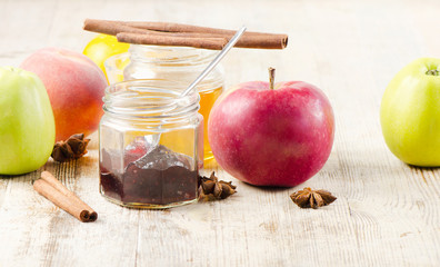 fruits  jam on wooden table