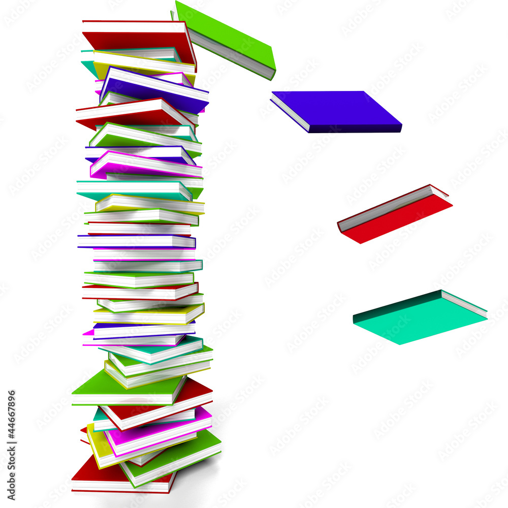 Poster Stack Of Books With Some Falling Representing Learning And Educa