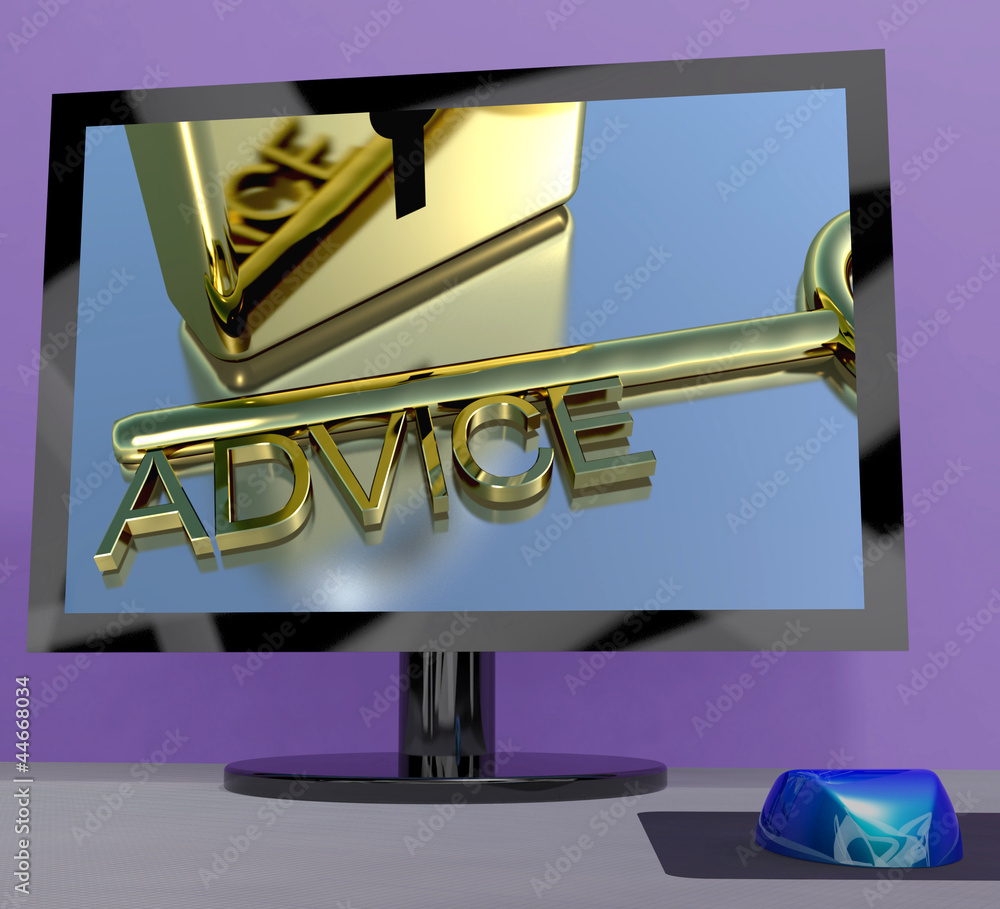 Poster advice key on computer screen showing assistance