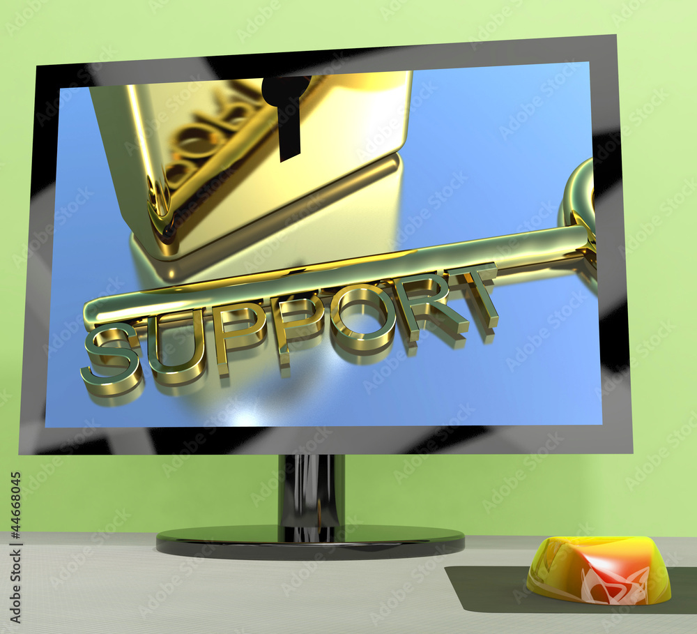 Poster support key on computer screen showing online help