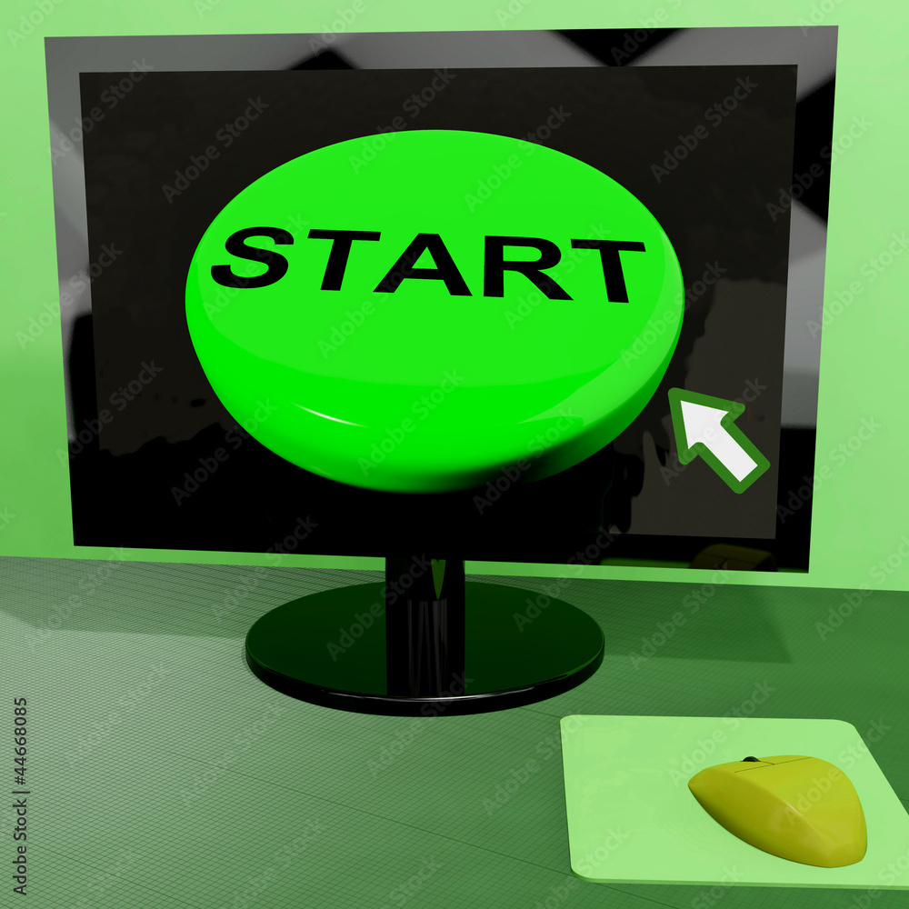 Poster start button on computer shows control or activating