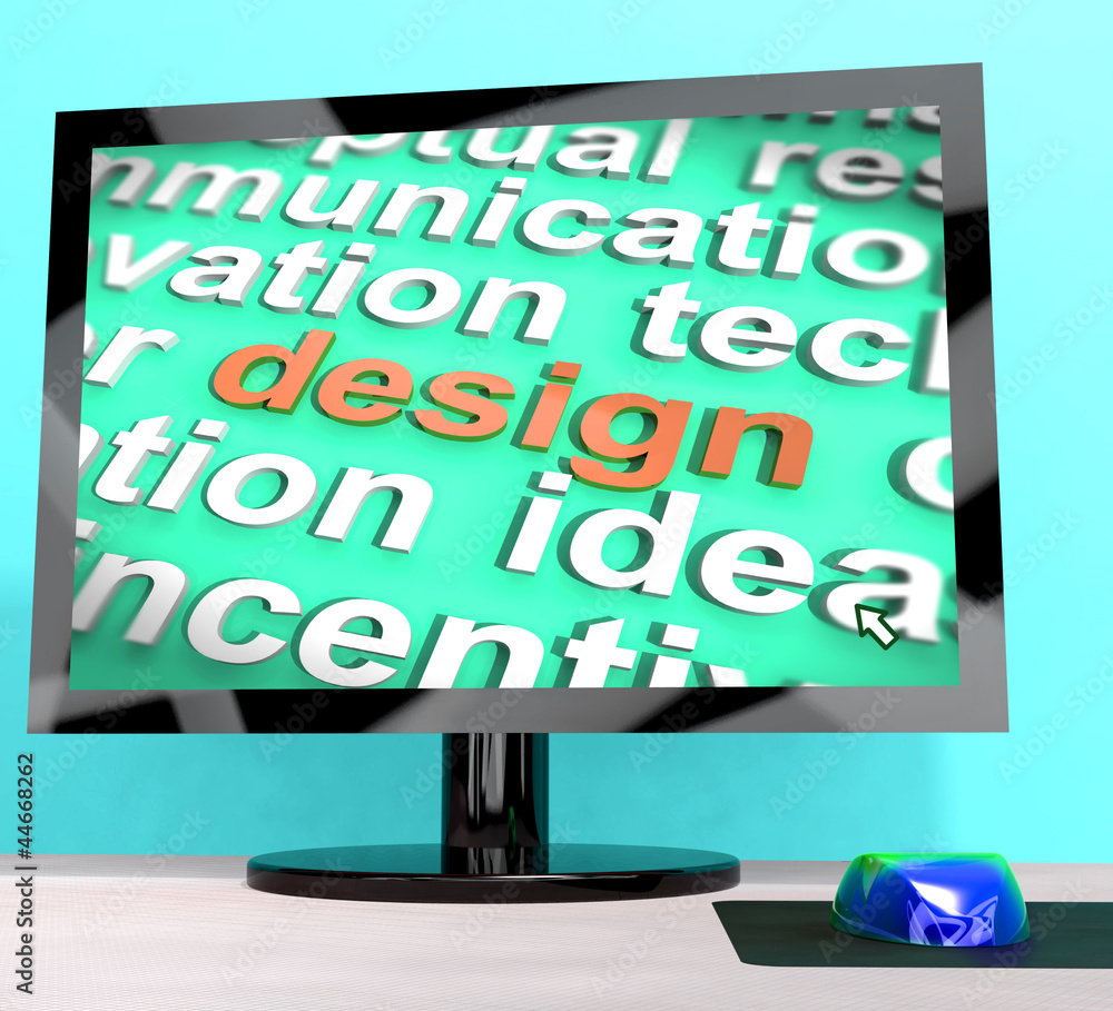 Poster design word on computer shows graphic artwork